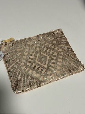 Sequin Embellished Beige Cosmetic pouch NWT